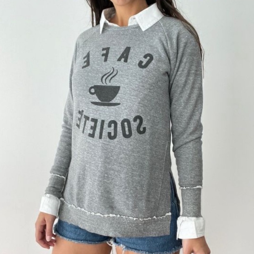 Sol Angeles for Anthropologie Cafe Society Graphic Crewneck Pullover Gray XS